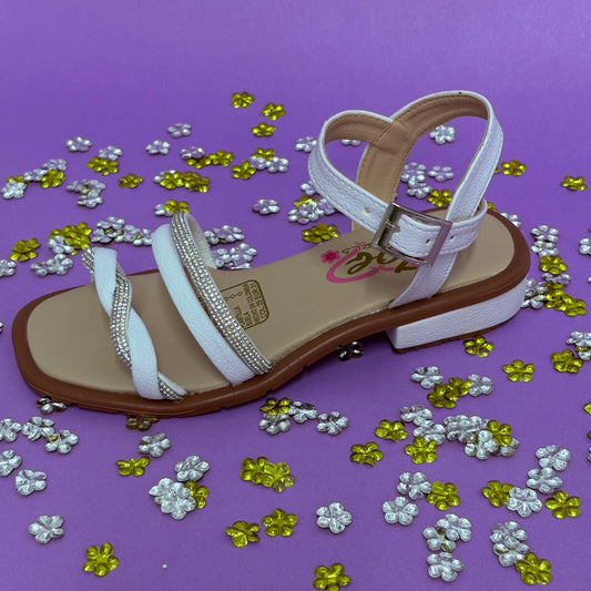 Sandalia Blanca Trenza Brillante